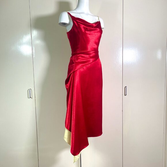 Auc Sies Marjan Farrah Liquid Satin Red dress 4 - Picture 5 of 14